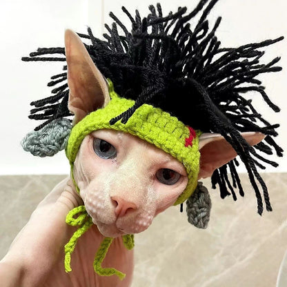 Cartoon Knitted Pet Headband - Hand-Crocheted Warm Accessory for Cats & Small Dogs