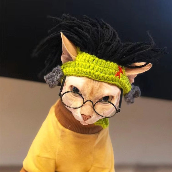 Cartoon Knitted Pet Headband - Hand-Crocheted Warm Accessory for Cats & Small Dogs