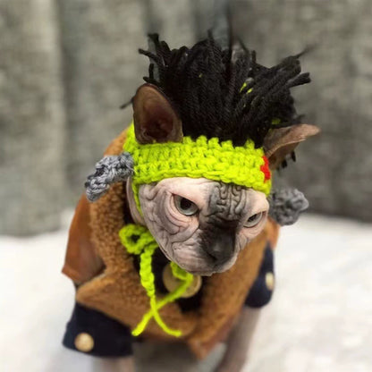 Cartoon Knitted Pet Headband - Hand-Crocheted Warm Accessory for Cats & Small Dogs