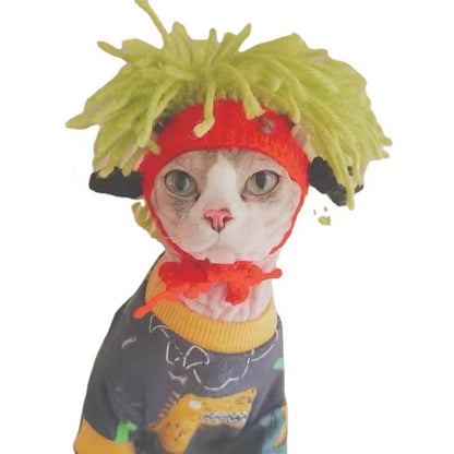 Cartoon Knitted Pet Headband - Hand-Crocheted Warm Accessory for Cats & Small Dogs