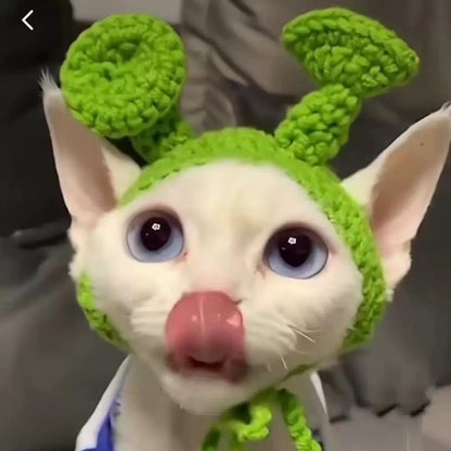 Cartoon Knitted Pet Headband - Hand-Crocheted Warm Accessory for Cats & Small Dogs