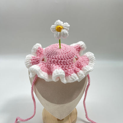ZenPaw Co. Handmade Pet Bonnet - Crochet Cat Hat & Dog Headpiece (Flower Collection)