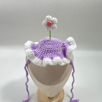 ZenPaw Co. Handmade Pet Bonnet - Crochet Cat Hat & Dog Headpiece (Flower Collection)