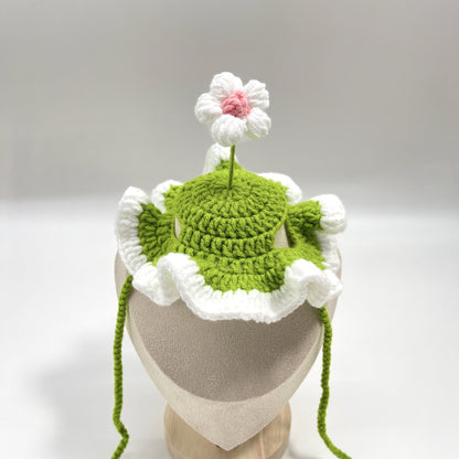 ZenPaw Co. Handmade Pet Bonnet - Crochet Cat Hat & Dog Headpiece (Flower Collection)